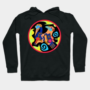 seagull bird in kawaii glyph ecopop with mexican patterns Hoodie